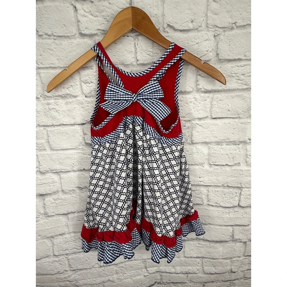 Ole Miss Rebels Girls Knit Ruffled Dress Red Blue Gingham Lattice Size 8